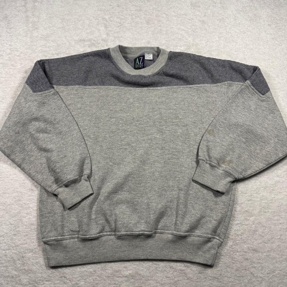 Vintage AZ Sport Mens Two Tone Gray Crewneck Sweatshirt Long Sleeve Pullover L